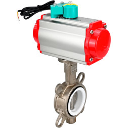 Затвор дисковый поворотный WBV3131P-2W-Fb-H Ду125 Ру16 корпус - нержавеющая сталь 304, диск - нержавеющая сталь 304, уплотнение - PTFE, с пневмоприводом PA-DA-105, пневмораспределителем 4M310-08 DC24V и магнитным переключателем ALS200D