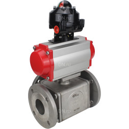 Кран шаровой BV3232P(4pc)-FP-3WL-F Ду20 Ру16 полнопроходной трехходовой, фланцевый, корпус - нержавеющая сталь SS316, с пневмоприводом PA-SA-065 с возвратными пружинами и БКВ APL-510N EX