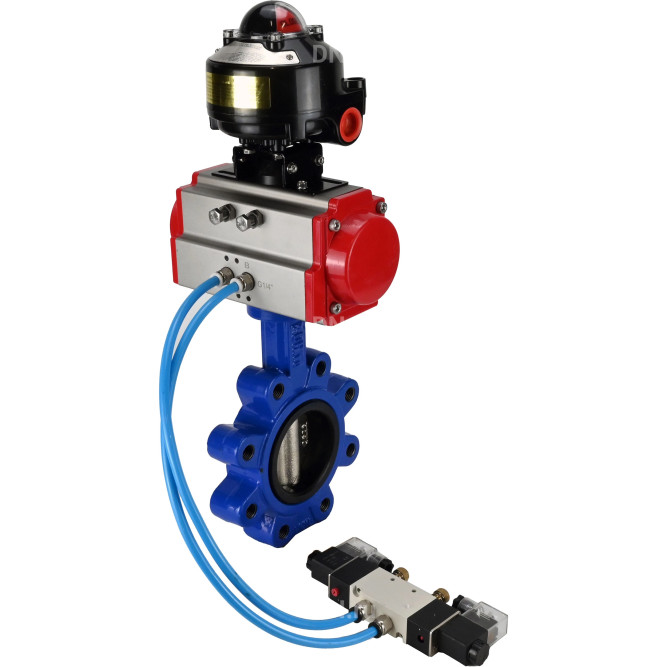 Затвор дисковый поворотный WBV1616E-2W-Fb-H Ду50 Ру16 LUG корпус - чугун QT450, диск - чугун QT450, уплотнение - EPDM, с пневмоприводом PA-DA-065, пневмораспределителем 4V320-08 AC220V и БКВ APL-510N EX в Хабаровске