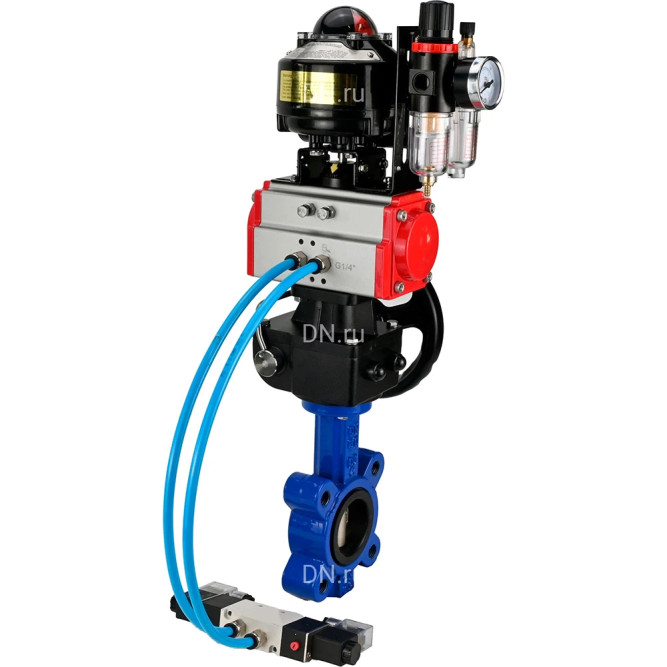 Затвор дисковый поворотный WBV1616N-2W-Fb-H Ду125 Ру16 LUG, корпус - чугун, диск - чугун, уплотнение - NBR, с пневмоприводом PA-DA-105, пневмораспределителем 4M320-08 AC220V, ручным дублером MON3-700-T38-ISO, БКВ APL-510N EX и БПВ AFC2000 в Хабаровске
