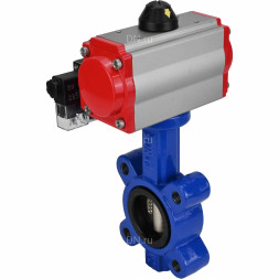 Затвор дисковый поворотный WBV1616N-2W-Fb-H Ду100 Ру16 LUG корпус - чугун QT450, диск - чугун QT450, уплотнение - NBR, с пневмоприводом PA-SA-130 и пневмораспределителем 4M310-08 DC24V