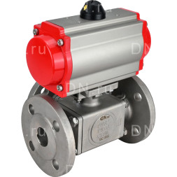 Кран шаровой BV3232P(4pc)-FP-3WL-F Ду80 Ру16 полнопроходной трехходовой, фланцевый, корпус - нержавеющая сталь SS316, с пневмоприводом PA-DA-105 двойного действия