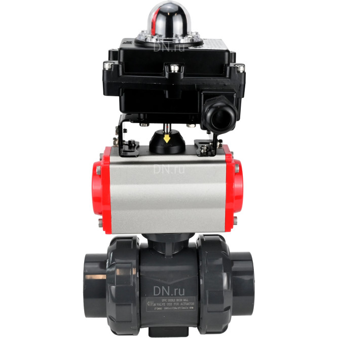 Кран шаровой BV4242E-FP-GRM-ISO Дн80 Ру10 полнопроходной, корпус - НПВХ, шар - НПВХ, уплотнение - EPDM, с пневмоприводом PA-SA-065 и БКВ APL-410N EX в Хабаровске