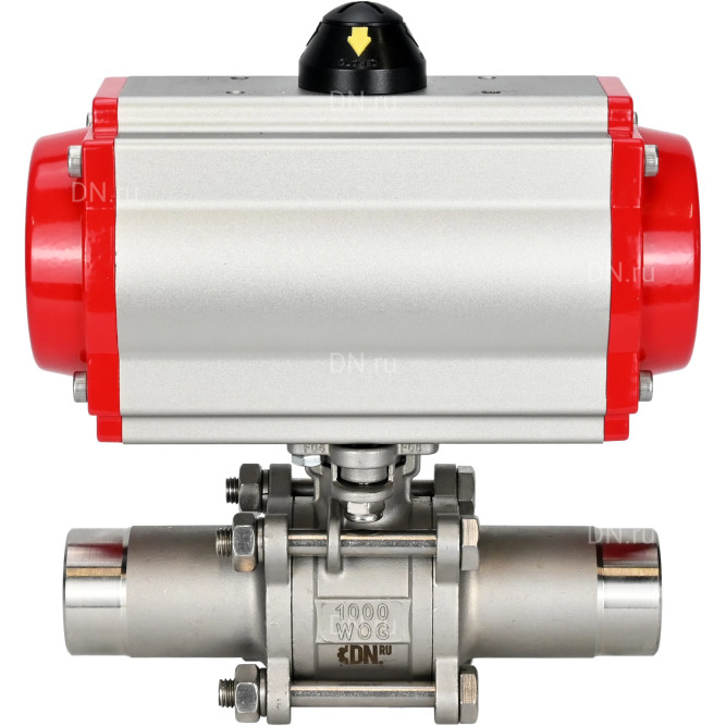 Кран шаровой BV3232P(3pc)-FP-W-ISO-H LONG Ду125 Ру16 полнопроходной, корпус - нержавеющая сталь 316, уплотнение - PTFE, под приварку, с пневмоприводом PA-SA-210 в Хабаровске