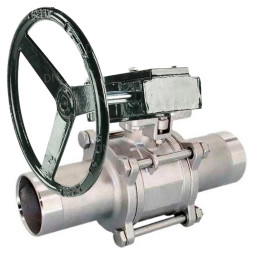 Кран шаровой BV3131P(3pc)-FP-W-ISO-H LONG Ду50 Ру40 полнопроходной, корпус - нержавеющая сталь 304, уплотнение - PTFE, под приварку, с редуктором четвертьоборотным RDN RQN3-150Z-T24