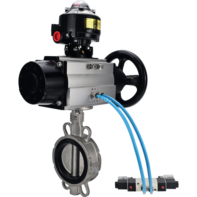Затвор дисковый поворотный WBV3232N-2W-Fb-H Ду150 Ру16, корпус - нержавеющая сталь 316L, диск - нержавеющая сталь 316L, уплотнение - NBR, с пневмоприводом PA-DA-105-1 двойного действия, с пневмораспределителем 4V320-08 AC220V, с БКВ APL-510N EX в Хабаровске