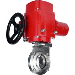 Затвор дисковый поворотный WBV3131E-2W-W-H Ду65 Ру10 под приварку, корпус - пищевая нержавеющая сталь 304, уплотнение - EPDM, с электроприводом QT-EX-005M-O2-220VAC-У1 с моментной муфтой и штурвалом