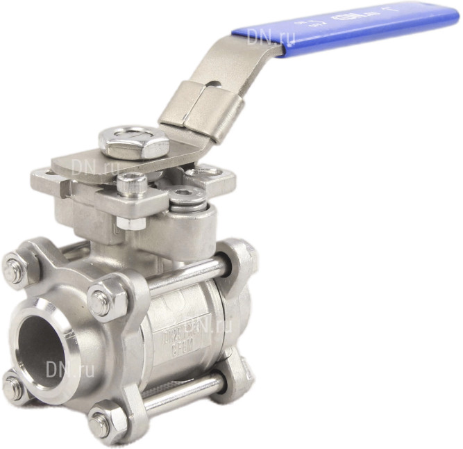 Кран шаровой BV3232P(3pc)-FP-W-ISO-H Ду20 Ру63 полнопроходной двухходовой, нержавеющая сталь SS316, под приварку, уплотнение - PTFE, с ISO фланцем и рукояткой в Хабаровске