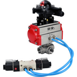 Кран шаровой BV3232P(4pc)-SP-3WL-T-ISO-H Ду50 Ру63, стандартнопроходной, четырехсоставной, корпус - нержавеющая сталь 316, уплотнение - PTFE, внутренняя резьба, с пневмоприводом PA-DA-065, пневмораспределителем 4V320-10 AC220V, БКВ APL-210N