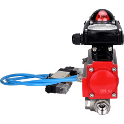 Кран шаровой BV3232P(4pc)-SP-3WL-T-ISO-H Ду50 Ру63, стандартнопроходной, четырехсоставной, корпус - нержавеющая сталь 316, уплотнение - PTFE, внутренняя резьба, с пневмоприводом PA-DA-065, пневмораспределителем 4V320-10 AC220V, БКВ APL-210N