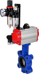Затвор дисковый поворотный WBV1631E-2W-Fb-H Ду125 Ру16 LUG корпус - чугун QT450, диск - нержавеющая сталь 304, уплотнение - EPDM, с пневмоприводом PA-SA-140, пневмораспределителем 4M310-08 DC24V и БПВ AFC2000