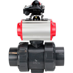 Кран шаровой BV4242E-FP-GRM-ISO Дн40 Ру10 полнопроходной, корпус - НПВХ, шар - НПВХ, уплотнение - EPDM, с пневмоприводом PA-SA-065, пневмораспределителем 4M310-08 DC24V и БКВ APL-210N