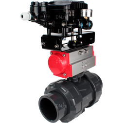 Кран шаровой BV4242E-FP-GRM-ISO Дн100 Ру10 полнопроходной, корпус - НПВХ, шар - НПВХ, уплотнение - EPDM, с пневмоприводом PA-DA-065 и пневмопозиционером YT-1000RSN с обратной связью