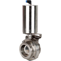 Затвор дисковый поворотный кламповый WBV3131S-2W-C-H Ду25 Ру10 корпус - пищевая нержавеющая сталь 304, уплотнение – Silicon, с пневмоприводом PA-SA-85 с возвратными пружинами
