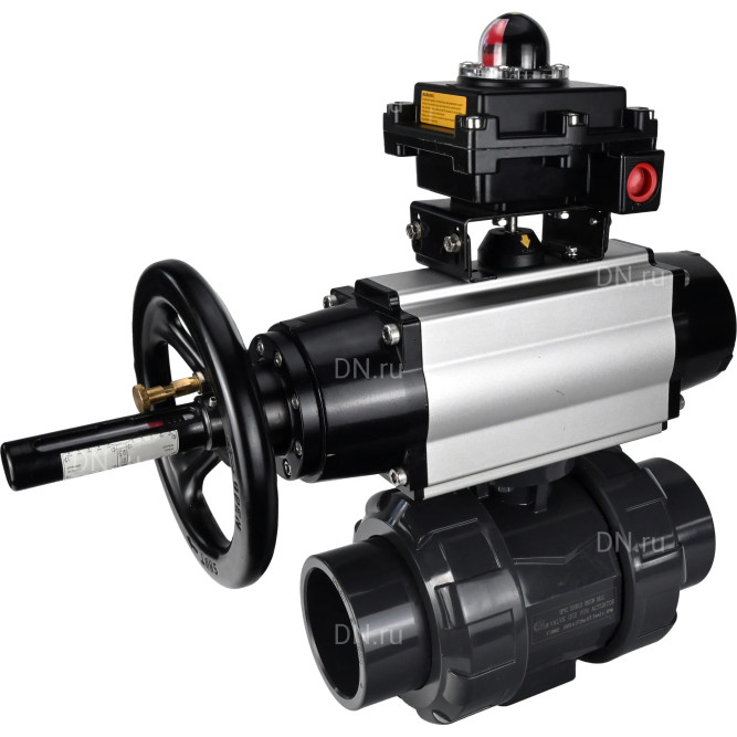 Кран шаровой BV4242E-FP-GRM-ISO Дн20 Ру10 полнопроходной, корпус - НПВХ, шар - НПВХ, уплотнение - EPDM, с пневмоприводом PA-DA-105-1 и БКВ APL-410N EX в Хабаровске