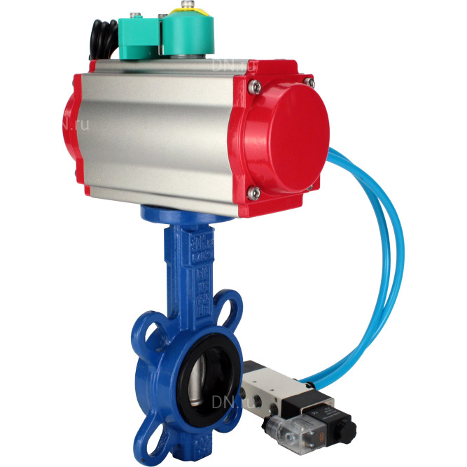 Затвор дисковый поворотный WBV1132N-2W-Fb-H Ду40 Ру16 корпус - чугун GG25, диск - нержавеющая сталь 316L, уплотнение - NBR, с пневмоприводом PA-DA-052, пневмораспределителем 4V320-10 AC220V и магнитным переключателем ALS200D в Хабаровске