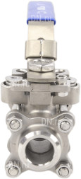 Кран шаровой BV3232P(3pc)-FP-W-ISO-H Ду40 Ру40 полнопроходной двухходовой, нержавеющая сталь SS316, под приварку, уплотнение - PTFE, с ISO фланцем и рукояткой