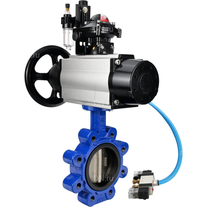 Затвор дисковый поворотный WBV1616N-2W-Fb-H Ду125 Ру16 LUG корпус - чугун QT450, диск - чугун QT450, уплотнение - NBR, с пневмоприводом PA-DA-105-1, пневмораспределителем 4V320-10 AC220V, БКВ APL-210N и БПВ AFC2000 в Хабаровске