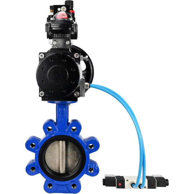 Затвор дисковый поворотный WBV1616N-2W-Fb-H Ду125 Ру16 LUG корпус - чугун QT450, диск - чугун QT450, уплотнение - NBR, с пневмоприводом PA-DA-105-1, пневмораспределителем 4V320-10 AC220V, БКВ APL-210N и БПВ AFC2000 в Хабаровске