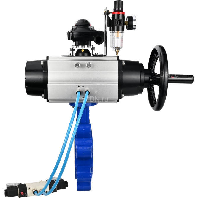 Затвор дисковый поворотный WBV1616N-2W-Fb-H Ду125 Ру16 LUG корпус - чугун QT450, диск - чугун QT450, уплотнение - NBR, с пневмоприводом PA-DA-105-1, пневмораспределителем 4V320-10 AC220V, БКВ APL-210N и БПВ AFC2000 в Хабаровске
