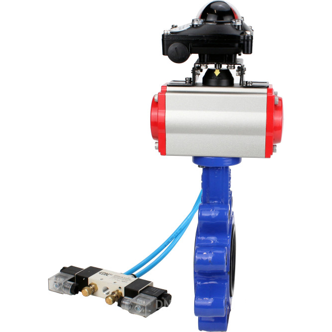 Затвор дисковый поворотный WBV1616N-2W-Fb-H Ду65 Ру16 LUG корпус - чугун QT450, диск - чугун QT450, уплотнение - NBR, с пневмоприводом PA-DA-065, пневмораспределителем 4V320-08 AC220V и БКВ APL-210N в Хабаровске