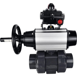 Кран шаровой BV4242E-FP-GRM-ISO Дн32 Ру10 полнопроходной, корпус - НПВХ, шар - НПВХ, уплотнение - EPDM, с пневмоприводом PA-DA-105-1 и БКВ APL-410N EX