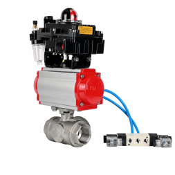 Кран шаровой BV3232P(4pc)-SP-3WL-T-ISO-H WDVF Ду65 Ру40 стандартнопроходной, 3-ходовой L-тип, внутренняя резьба, нержавеющая сталь AISI 316, PTFE, с пневмоприводом PA-DA-105, пневмораспределителем 4V320-10 AC220V, БКВ APL-410N EX и БПВ AFC2000