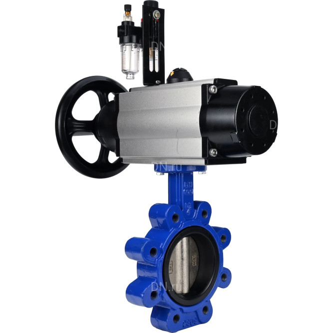 Затвор дисковый поворотный WBV1616N-2W-Fb-H Ду125 Ру16 LUG корпус - чугун QT450, диск - чугун QT450, уплотнение - NBR, с пневмоприводом PA-DA-105-1, пневмораспределителем 4M310-08 AC220V и БПВ AFC2000 в Хабаровске