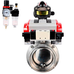 Затвор дисковый поворотный WBV3131E-2W-T-H Ду25 Ру10 резьбовой, корпус - пищевая нержавеющая сталь 304, уплотнение - EPDM, с пневмоприводом PA-SA-065, пневмораспределителем 4M320-08 AC220V, БКВ APL-510N EX, БПВ AFC2000