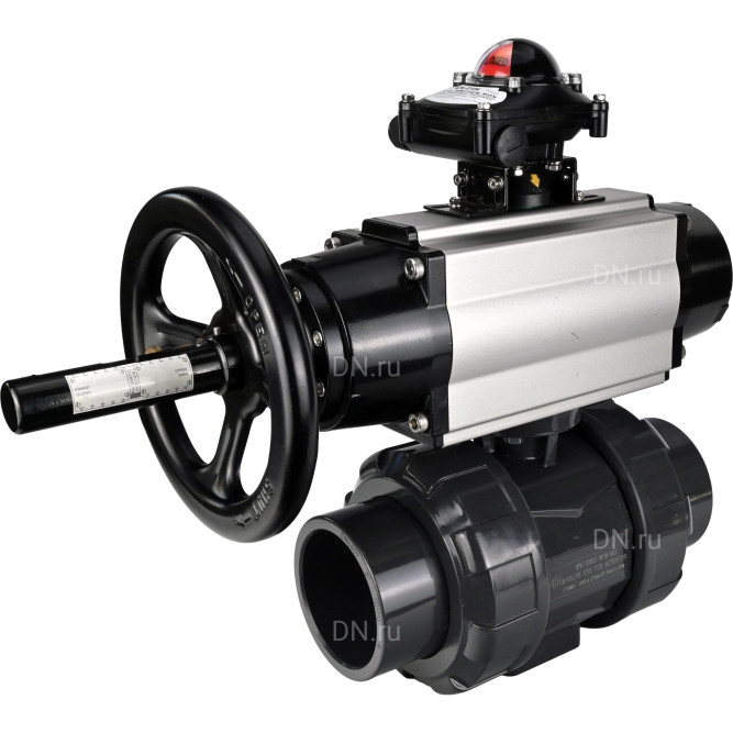 Кран шаровой BV4242E-FP-GRM-ISO Дн15 Ру10 полнопроходной, корпус - НПВХ, шар - НПВХ, уплотнение - EPDM, с пневмоприводом PA-DA-105-1, пневмораспределителем 4M310-08 DC24V и БКВ APL-210N в Хабаровске