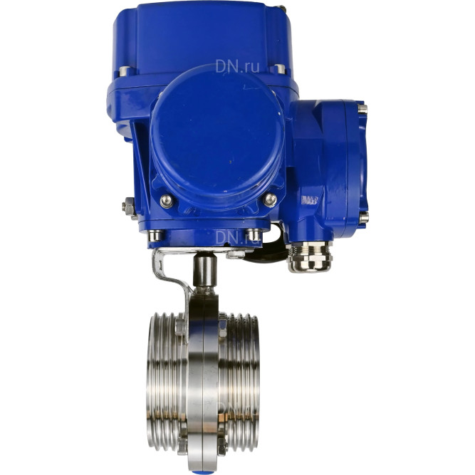 Затвор дисковый поворотный WBV3131E-2W-T-H Ду80 Ру10 резьбовой, корпус - пищевая нержавеющая сталь 304, уплотнение - EPDM, с электроприводом QT-N-005M-O2-380VAC-У1 с моментной муфтой и штурвалом в Хабаровске