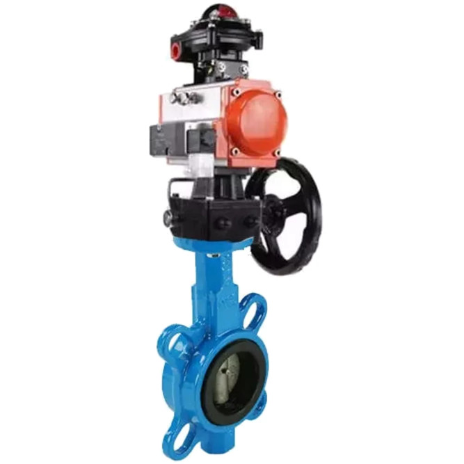 Затвор дисковый поворотный WBV1413E-2W-Fb-H Ду125 Ру16, корпус - чугун GGG50, диск - чугун GGG40, уплотнение - EPDM, с пневмоприводом PA-DA-105, пневмораспределителем 4M310-08 DC24V, БКВ APL-410N EX и ручным дублером MON2-450-T28-ISO в Хабаровске
