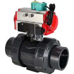 Кран шаровой BV4242E-FP-GRM-ISO Дн20 Ру10 полнопроходной, корпус - НПВХ, шар - НПВХ, уплотнение - EPDM, с пневмоприводом PA-DA-052, пневмораспределителем 4M310-08 AC220V и магнитным переключателем ALS200D