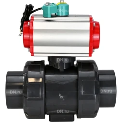 Кран шаровой BV4242E-FP-GRM-ISO Дн20 Ру10 полнопроходной, корпус - НПВХ, шар - НПВХ, уплотнение - EPDM, с пневмоприводом PA-DA-052, пневмораспределителем 4M310-08 AC220V и магнитным переключателем ALS200D