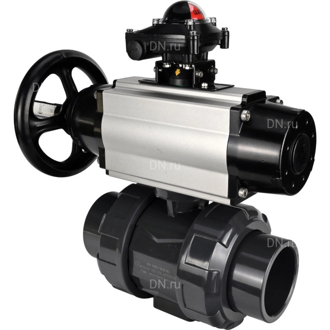 Кран шаровой BV4242E-FP-GRM-ISO Дн25 Ру10 полнопроходной, корпус - НПВХ, шар - НПВХ, уплотнение - EPDM, с пневмоприводом PA-DA-105-1, пневмораспределителем 4M310-08 DC24V и БКВ APL-210N в Хабаровске