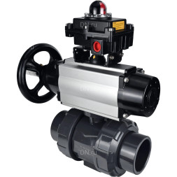 Кран шаровой BV4242E-FP-GRM-ISO Дн80 Ру10 полнопроходной, корпус - НПВХ, шар - НПВХ, уплотнение - EPDM, с пневмоприводом PA-DA-105-1 и БКВ APL-410N EX