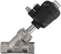 Клапан отсечной пневматический VSP3241P-T-1PNC Ду25 Ру25, корпус - нержавеющая сталь SS316, резьбовой, Y-образный, корпус привода - пластик