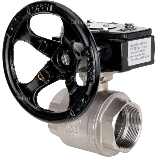 Кран шаровой BV3232P(2pc)-FP-T-ISO-H Ду80 Ру40 полнопроходной двухходовой, нержавеющая сталь SS316, внутренняя резьба, уплотнение - PTFE, с редуктором RDN RQN4-500Z-T30 в Хабаровске