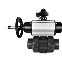 Кран шаровой BV4242E-FP-GRM-ISO Дн32 Ру10 полнопроходной, корпус - НПВХ, шар - НПВХ, уплотнение - EPDM, с пневмоприводом PA-DA-105-1, пневмораспределителем 4M310-08 DC24V и БКВ APL-210N