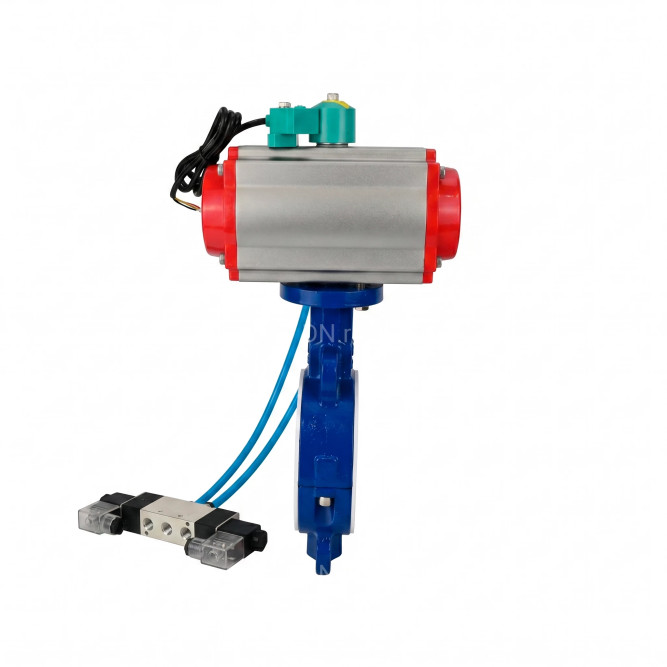Затвор дисковый поворотный WBV3434Pf-2W-Fb-H Ду65 Ру16 корпус - углеродистая сталь WCB, диск - углеродистая сталь WCB, футерованный PTFE, уплотнение - PTFE, с пневмоприводом PA-SA-105, 4V320-08 AC220V и ALS200D в Хабаровске