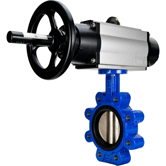 Затвор дисковый поворотный WBV1616N-2W-Fb-H Ду125 Ру16 LUG корпус - чугун QT450, диск - чугун QT450, уплотнение - NBR, с пневмоприводом PA-DA-105-1 в Хабаровске