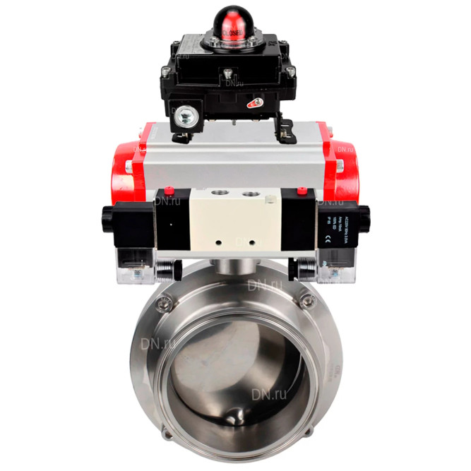 Затвор дисковый поворотный кламповый WBV3131E-2W-C-H Ду20 Ру10 корпус - пищевая нержавеющая сталь 304, уплотнение - EPDM, с пневмоприводом PA-SA-065, пневмораспределителем 4M320-08 AC220V, БКВ APL-410N EX в Хабаровске