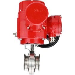 Затвор дисковый поворотный WBV3131E-2W-C-H Ду15 Ру10 кламповый, корпус - пищевая нержавеющая сталь 304, уплотнение - EPDM, с электроприводом QT-EX-005M-O2-380VAC-У1 с моментной муфтой и штурвалом