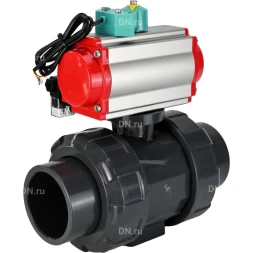 Кран шаровой BV4242E-FP-GRM-ISO Дн32 Ру10 полнопроходной, корпус - НПВХ, шар - НПВХ, уплотнение - EPDM, с пневмоприводом PA-DA-052, пневмораспределителем 4M310-08 AC220V и магнитным переключателем ALS200D