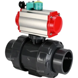 Кран шаровой BV4242E-FP-GRM-ISO Дн32 Ру10 полнопроходной, корпус - НПВХ, шар - НПВХ, уплотнение - EPDM, с пневмоприводом PA-DA-052, пневмораспределителем 4M310-08 AC220V и магнитным переключателем ALS200D