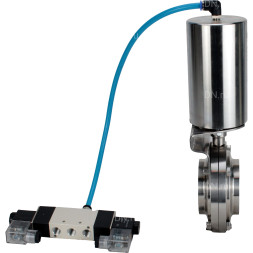 Затвор дисковый поворотный WBV3131E-2W-W-H Ду25 Ру10 под приварку, пищевая нержавеющая сталь 304, уплотнение – EPDM, с пневмоприводом PA-SA-85 и пневмораспределителем 4V320-08 AC220V
