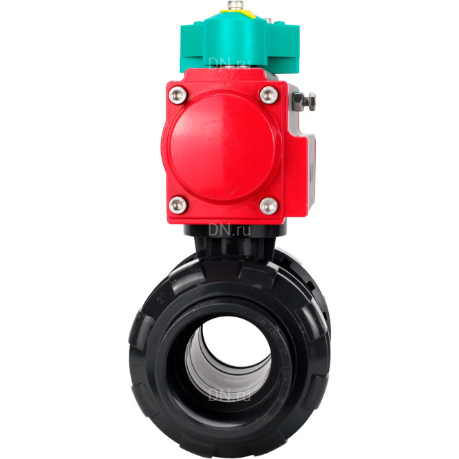 Кран шаровой BV4242E-FP-GRM-ISO Дн15 Ру10 полнопроходной, корпус - НПВХ, шар - НПВХ, уплотнение - EPDM, с пневмоприводом PA-SA-052 и магнитным переключателем ALS200D в Хабаровске