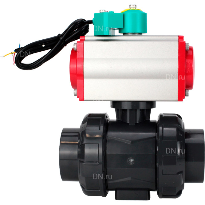 Кран шаровой BV4242E-FP-GRM-ISO Дн15 Ру10 полнопроходной, корпус - НПВХ, шар - НПВХ, уплотнение - EPDM, с пневмоприводом PA-SA-052 и магнитным переключателем ALS200D в Хабаровске
