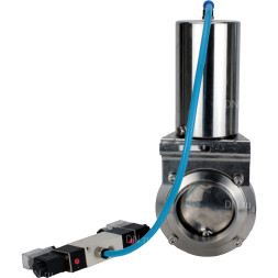 Затвор дисковый поворотный WBV3131E-2W-W-H Ду32 Ру10 под приварку, пищевая нержавеющая сталь 304, уплотнение – EPDM, с пневмоприводом PA-SA-85 и пневмораспределителем 4V320-08 AC220V