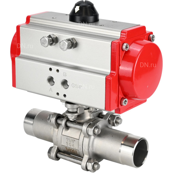 Кран шаровой BV3131P(3pc)-FP-W-ISO-H LONG Ду150 Ру16 полнопроходной, корпус - нержавеющая сталь 304, уплотнение - PTFE, под приварку, с пневмоприводом PA-DA-140 в Хабаровске